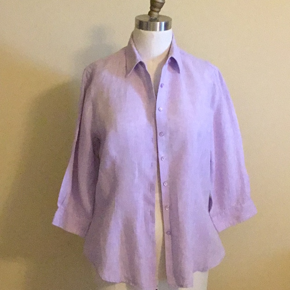 Coldwater Creek Lavender 100% Linen Button-Up Shirt